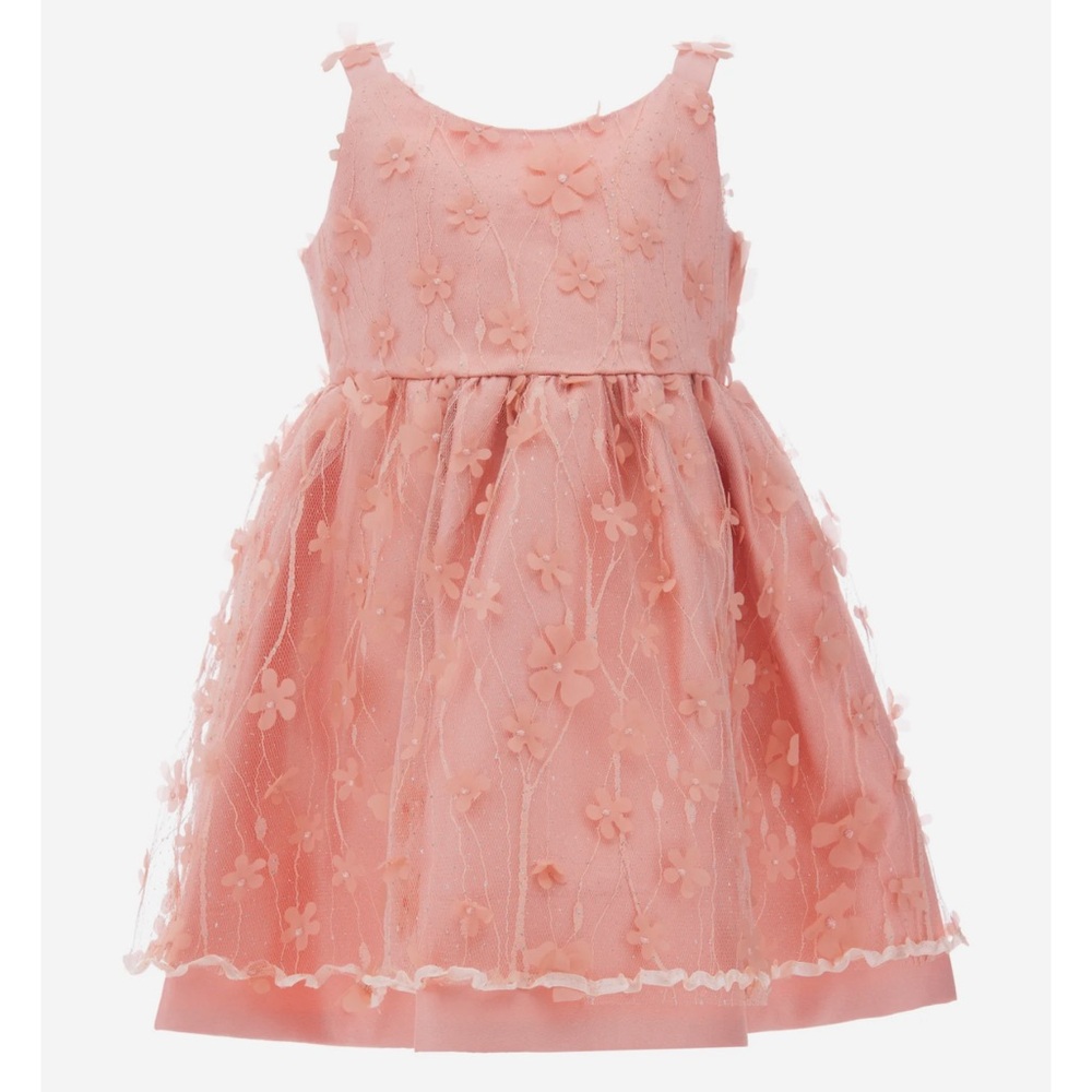 Girls Pink Floral Appliqué Party Dress